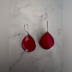 Red enamel and silver teardrop earrings